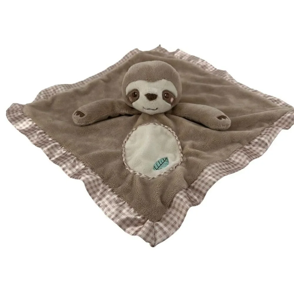 Sloth Lovey Douglas Baby Plush Comfort Brown Satin Trim Leaf New Born Cozy Soft